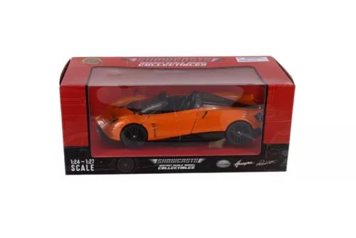 Orange roadster diecast car in display box, 1/24 scale
