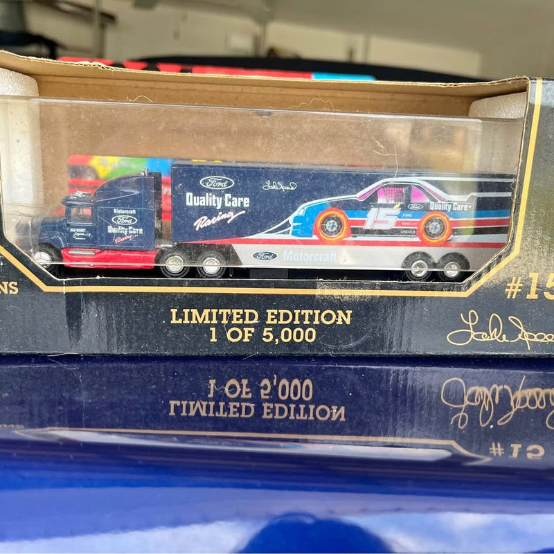 Limited edition diecast Ford Quality Care racing truck in box, 1 of 5,000