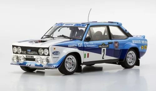 1/18 Fiat 131 Abarth 1981 diecast race car, blue and white with #2 graphics