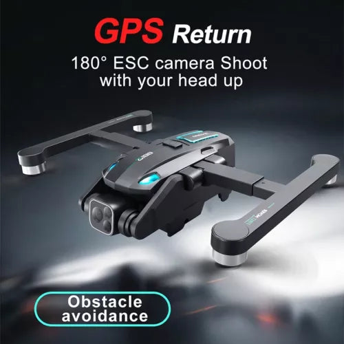 Foldable GPS quadcopter drone with front camera and four propeller arms