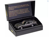 Aston Martin V8 diecast model car in open presentation box, silver/gray with black trim
