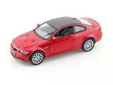 Red 1:36 scale diecast BMW M3 coupe toy car, 2-door with black windows.