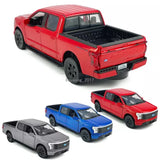 1/36 scale red pickup truck diecast with open bed and front grille detail