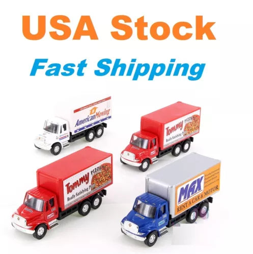 Diecast toy delivery truck set, multicolor 5.25 in with side cargo boxes
