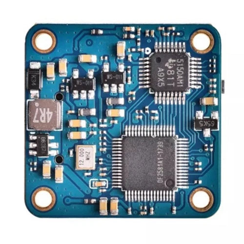 Blue FPV DVR recorder PCB with electronic chips and four gold mounting holes