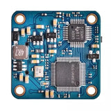 Blue FPV DVR recorder PCB with electronic chips and four gold mounting holes