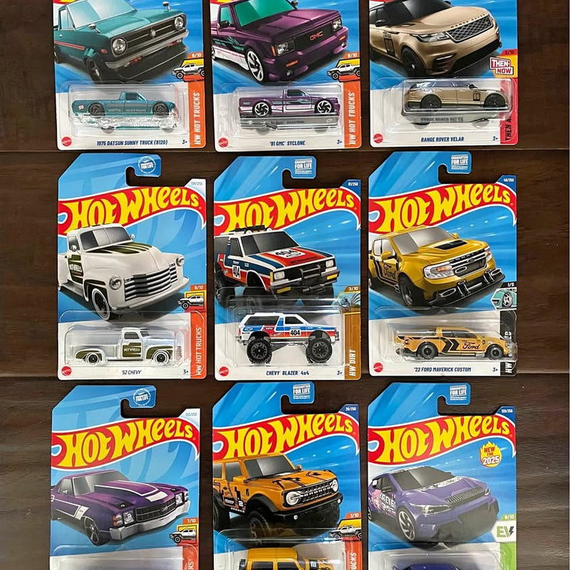 Diecast toy car assortment in retail blister packages