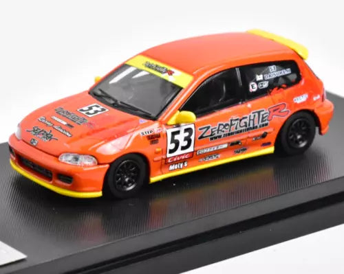 Orange JDM diecast hatchback toy car with #53 decals and black wheels