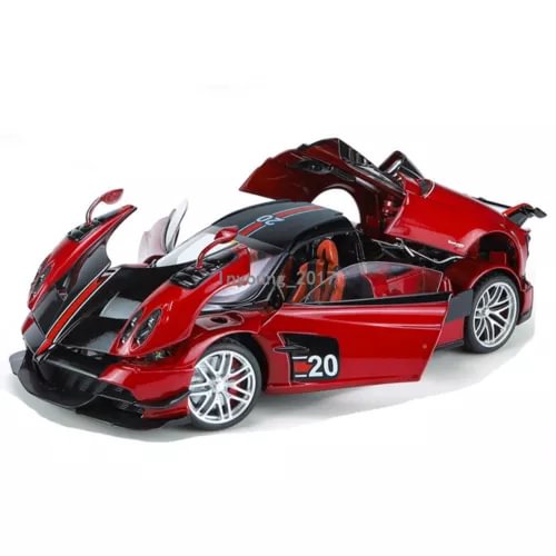 Red and black 1:18 diecast roadster model car with rear wing