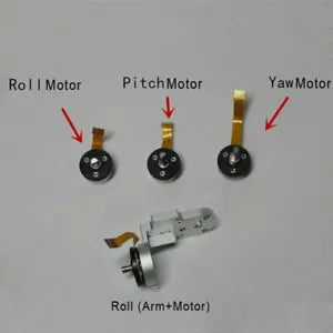 Drone gimbal motor bracket with roll, pitch, and yaw motors