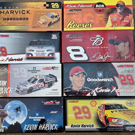 NASCAR diecast car lot in retail boxes, featuring Kevin Harvick cars with numbers 29 and 8