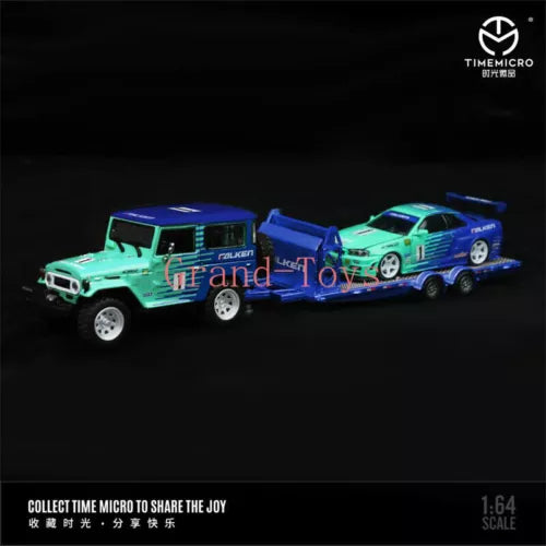 1:64 scale diecast model car, mint green and blue with FALKEN branding