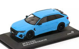 Audi RS6-R ABT station wagon diecast model, Miami blue, front view.