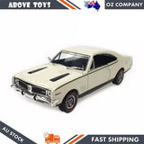 1:32 scale Holden Monaro diecast car, white with black hood stripes