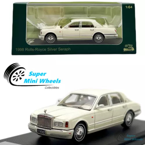 1:64 diecast model car of a white 1998 Rolls-Royce Silver Seraph sedan