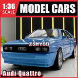 Blue Audi Quattro model car diecast, front view