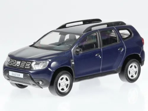 Navy blue Dacia Duster 1:43 diecast model car, front 3/4 view