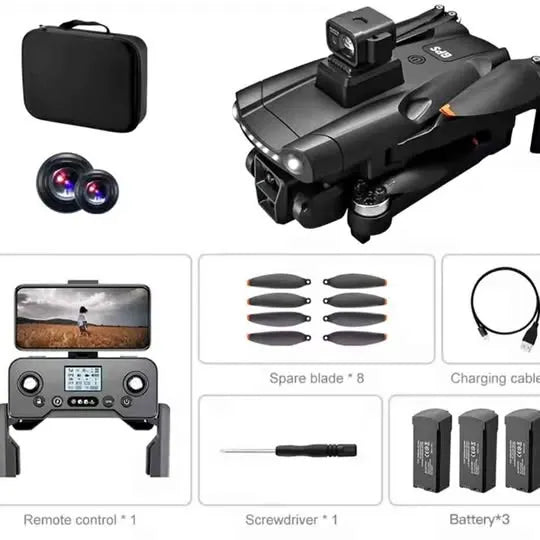 Xiaomi V198GPS GPS drone kit with controller, camera, spare blades, batteries, and charger cable