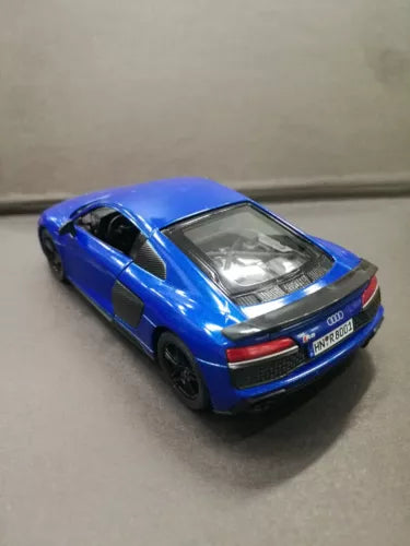 Blue 1/36 scale diecast metal toy car with detailed rear and taillights