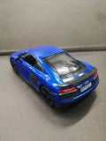 Blue 1/36 scale diecast metal toy car with detailed rear and taillights