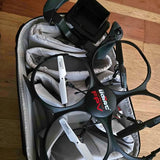 Drone with carrying backpack set, featuring gray lining and dark straps