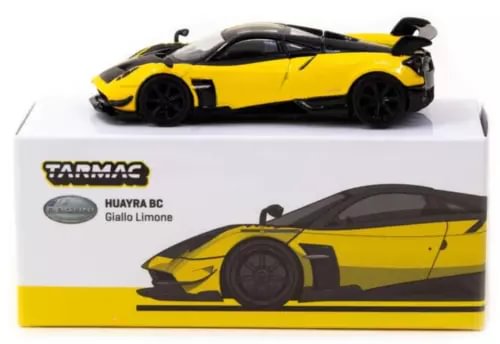 Yellow and black 1:64 diecast sports car with box