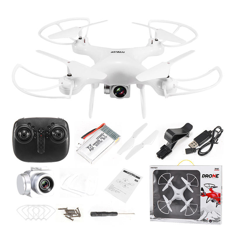 White small RC quadcopter drone with 4K HD camera, controller and battery