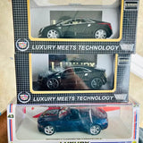 Collectible black diecast sports car model in retail box