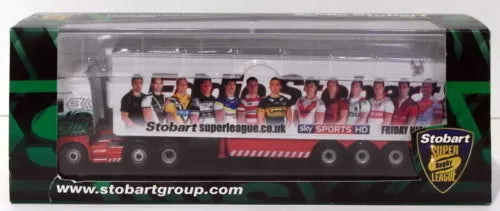 1:76 scale diecast truck model in display box, green and white with Stobart graphics