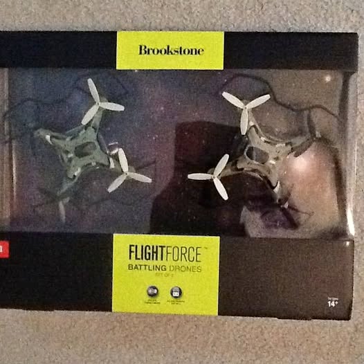 FlightForce battling drone in retail box with visible quadcopter propellers