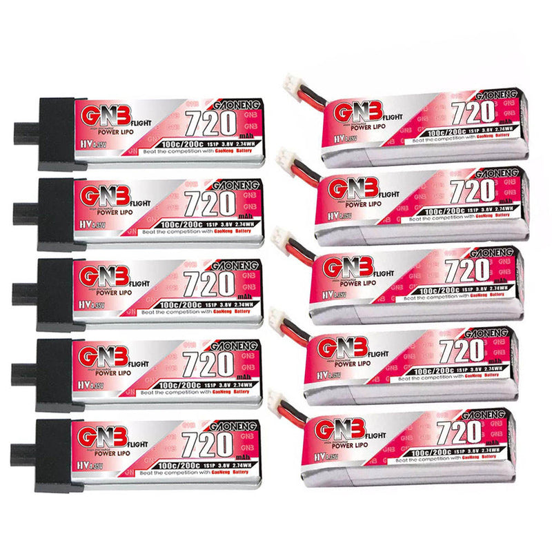 5PCS GAONENG GNB 720mAh Drone Battery 1S1P 3.8V 100C Lipo Battery With XT30/PH2.0/GNB27 Plug Connector for Mini Quads FPV Drone Drone