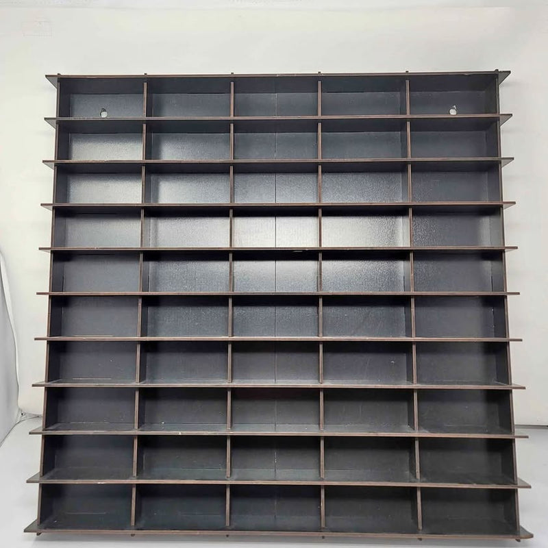 Wall-mount diecast car display rack with multiple open slots for 50 cars