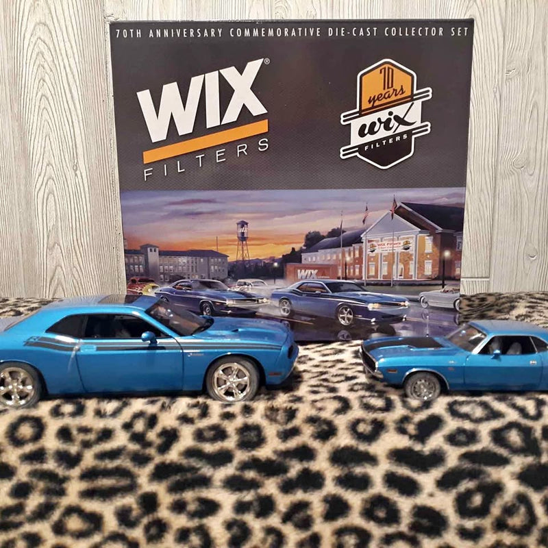 Diecast car set featuring several blue classic cars