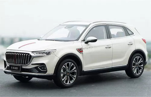 1/18 scale HongQi HS5 SUV diecast model car in white, front side view