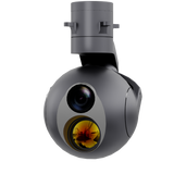 Gray aerial camera pod with wide-angle lens and cylindrical housing
