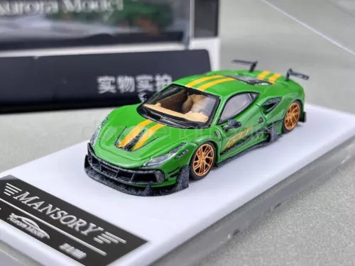 Green 1:64 scale diecast sports car model with gold stripes and black front splitter