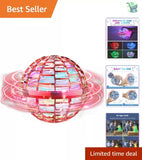 Hand-controlled flying spinner drone with glowing lighted sphere and red cage