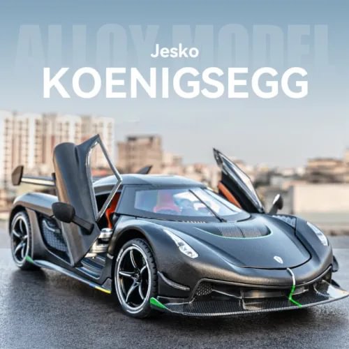1:24 Koenigsegg Jesko diecast sports car model with sound, lights, and movable parts