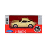 Welly Nex diecast toy car model, cream Porsche-style coupe in display box