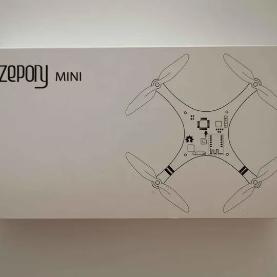 Mini drone box with illustrated quadcopter drone and button controls diagram