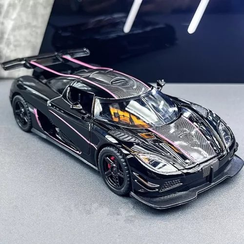 Black alloy sports car diecast model with front 3/4 view and detailed decals