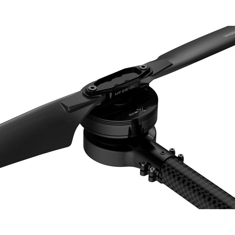 Brushless drone motor arm assembly with prop and mounting hardware