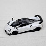 White Pagani Huayra BC 1:38 diecast model car toy, black accents, rear wing