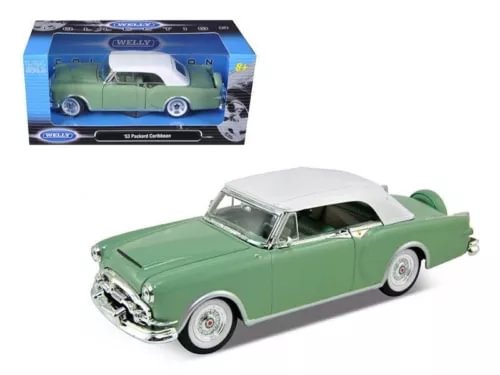WELLY 1/24 diecast car, green Packard Caribbean with whitewall tires