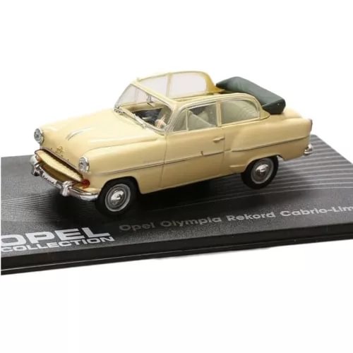 Beige 1954 diecast Opel Olympia Rekord cabrio limousine model with black roof