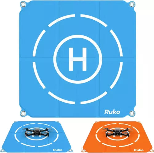 Weighted waterproof drone landing pad, blue surface with landing circle and eyelets