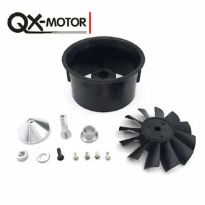 QX-MOTOR 64mm 12-blade ducted fan EDF with black duct barrel and accessory screws