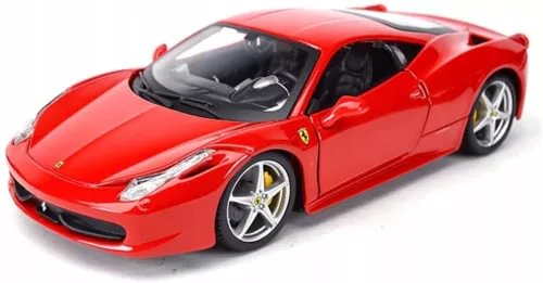 Red Ferrari 458 Italia diecast model car toy, front-left view