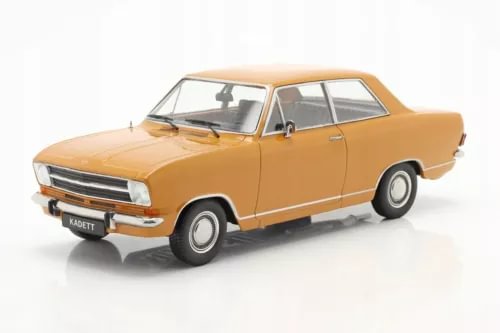 Opel Kadett B diecast model car, 1965, tiger orange, 1:18 scale.