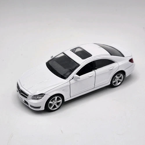 Silver diecast model car with sunroof, 1/36 scale, pull-back toy.